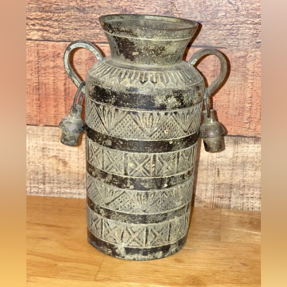 50s painted brass carved metal milk jug